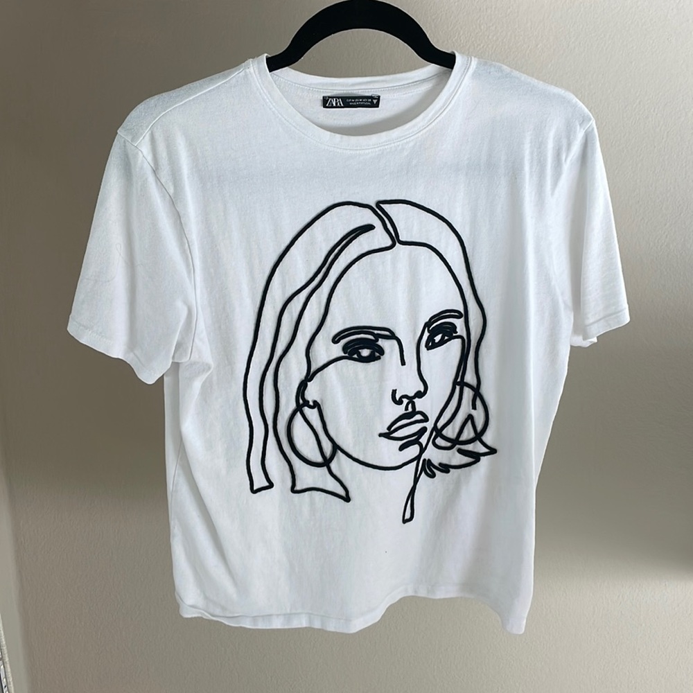 Zara abstract white t shirt